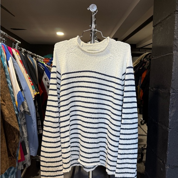 Aime Leon Dore Sweater Striped White Blue Pullover Mens Size XL Organic Cotton